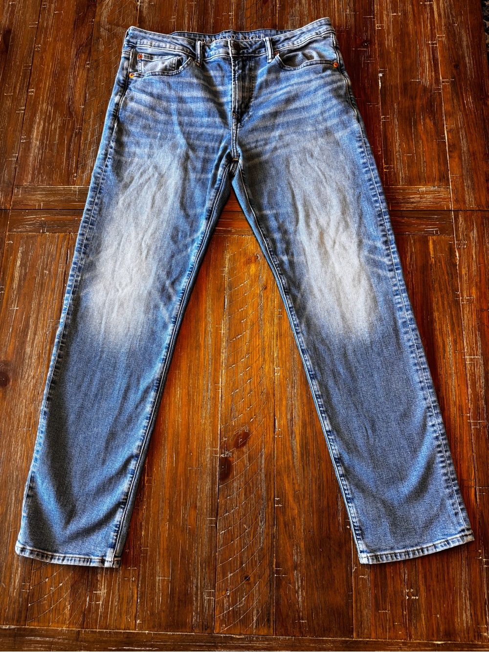American Eagle Outfitters Mens Faded Blue Airflex+ Original Straight Jeans 36x32